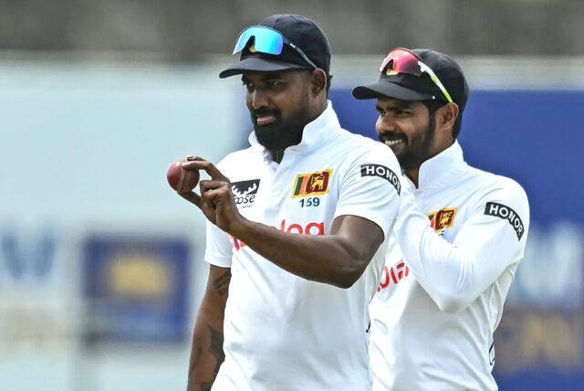 Prabath Jayasuriya, who took nine wickets for Sri Lanka and finished the second innings 5-