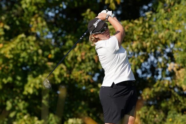 South Africa's Ashleigh Buhai plays a shot on the way to the first round lead in the LPGA