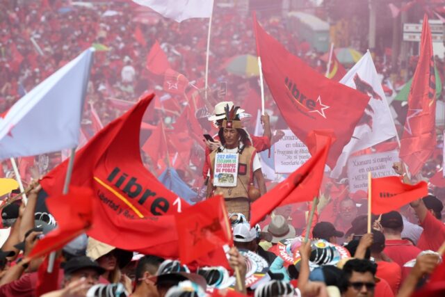 Supporters of Honduran President Xiomara Castro rally in the capital Tegucigalpa