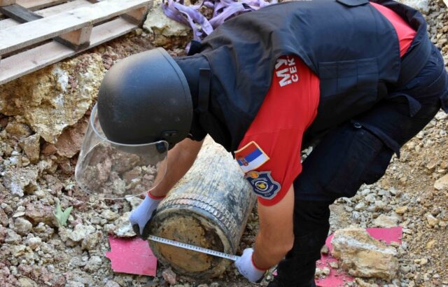 A WWI-era bomb was sent to a sandy terrain about 60 kilometres (37 miles) from Belgrade, w