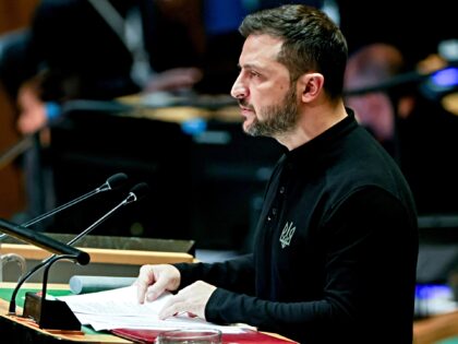 Volodymyr Zelenskiy, Ukraine's president, speaks during the United Nations General Assembl