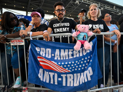 Supporters wait for the start of a campaign rally with US Vice President and Democratic pr