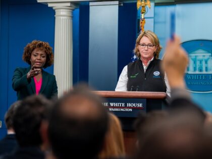 Press Secretary Karine Jean-Pierre, joined by FEMA Administrator Deanne Criswell, holds a