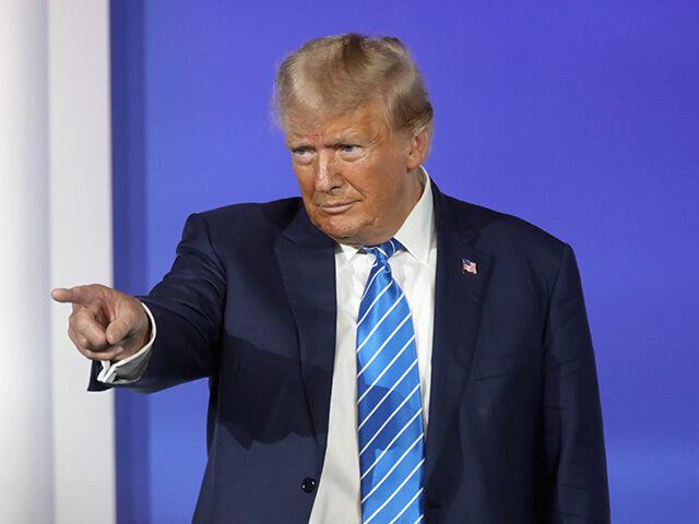 Former President of the United States Donald Trump speaking with attendees at the Republic