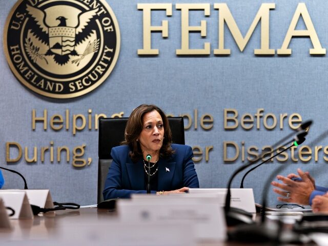 Vice President Kamala Harris receives a briefing on the impact and recovery efforts from H