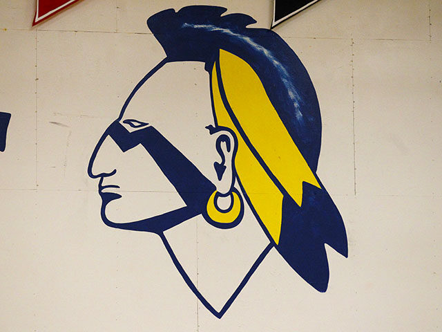 The Banks High School mascot is shown on the wall of their gym Thursday, May 17, 2012, 201