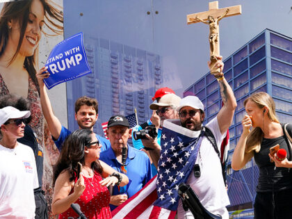 Supporters wait for former President Donald Trump to depart the Wilkie D. Ferguson Jr. U.S