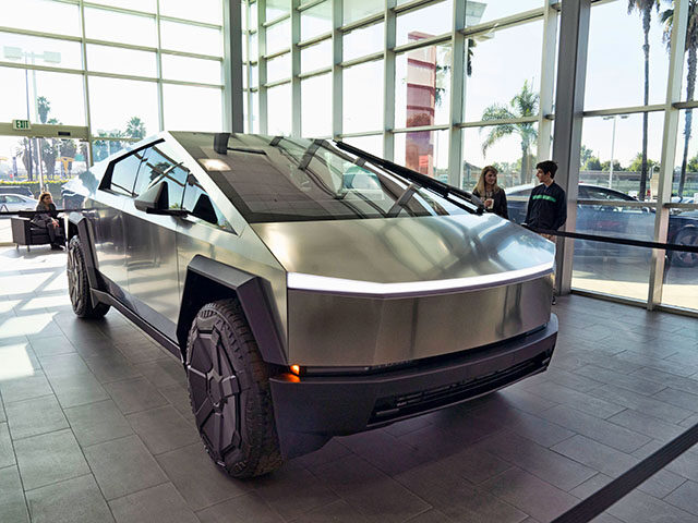 A Tesla Cybertruck is on display at the Tesla showroom in Buena Park, Calif. on Sunday Dec