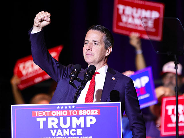 Ohio Republican Senate candidate Bernie Moreno speaks during a rally for Republican vice p