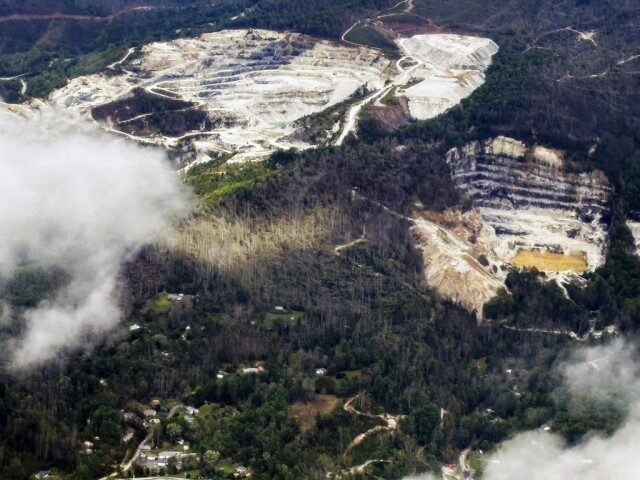 An aerial view of quartz mines in Spruce Pine, N.C., as taken from a plane on Monday, Sept