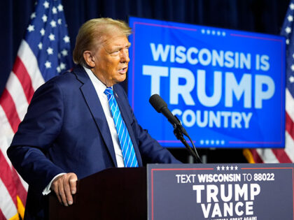 Republican presidential nominee former President Donald Trump speaks at a campaign event a