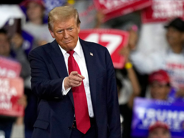 Republican presidential nominee former President Donald Trump arrives at a campaign rally