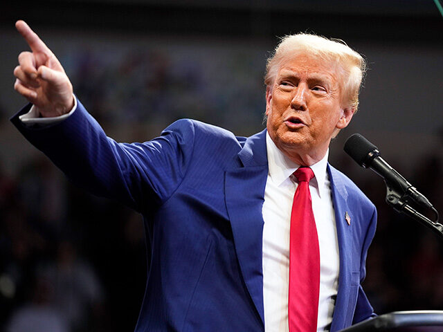 Republican presidential nominee former President Donald Trump speaks at a campaign rally a