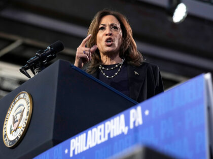 Democratic presidential nominee Vice President Kamala Harris speaks during a community ral