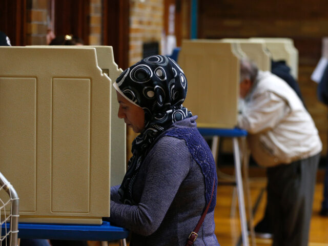 People voting at Oakman Elementary School in the US presidential election on November 8, 2