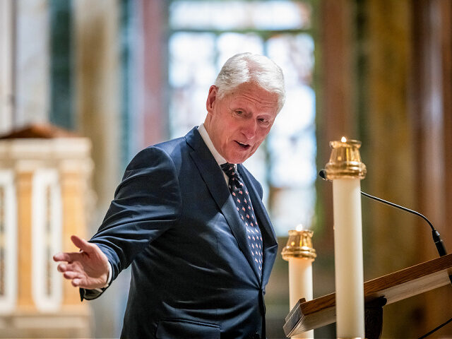 Former US President Bill Clinton speaks during a memorial service for Ethel Kennedy at the