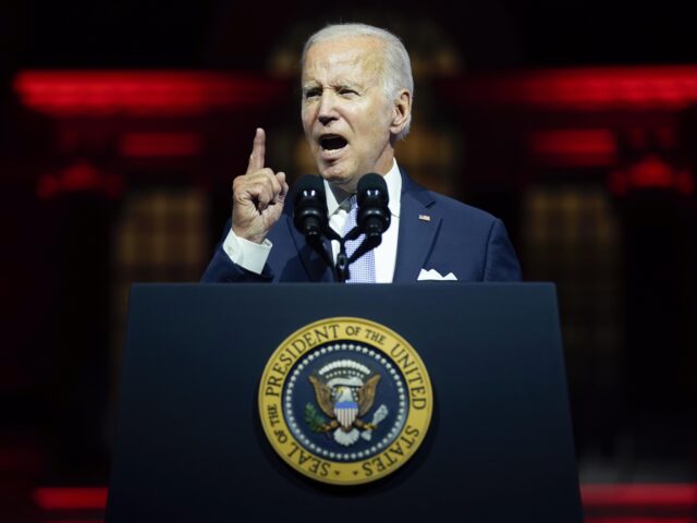 President Joe Biden speaks outside Independence Hall, Thursday, Sept. 1, 2022, in Philadel