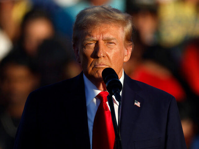 Republican presidential nominee, former President Donald Trump addresses a campaign rally