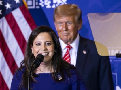 Representative Elise Stefanik, a Republican from New York, speaks while former US Presiden