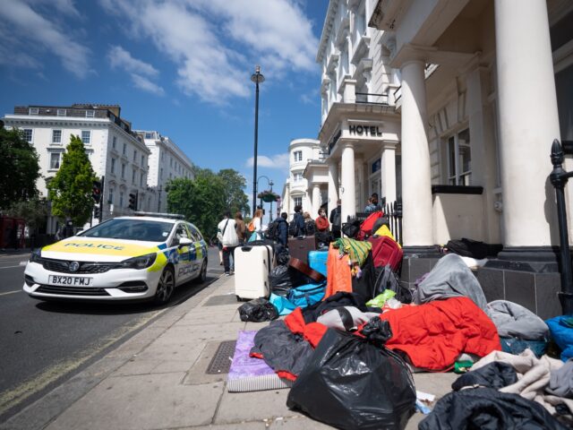 A view of the scene outside the Comfort Inn hotel on Belgrave Road in Pimlico, central Lon