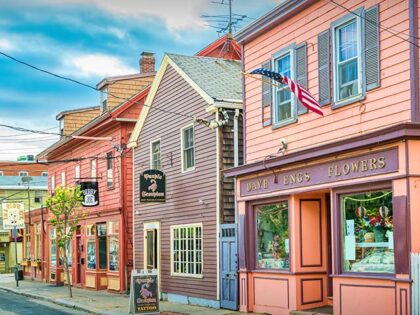 Colorful, charming stores in downtown Salem, Massachusetts, USA