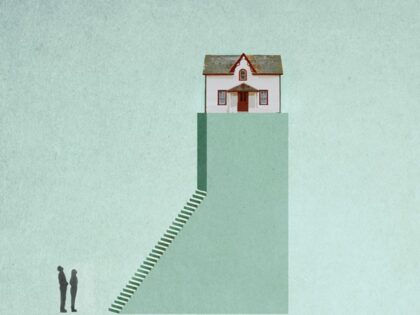 Housing - Illustration of two people looking at inaccessible house