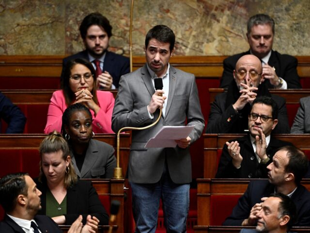 LFI member of the parliament Andy Kerbrat delivers a speech during a session of questions