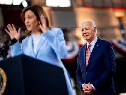 U.S. Vice President Kamala Harris introduces U.S. President Joe Biden during a campaign ra