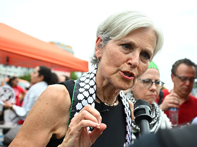 Jill Stein, 2024 Green Party presidential candidate, at a protest during a joint meeting o