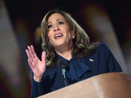 US Vice President and 2024 Democratic presidential candidate Kamala Harris speaks on the f