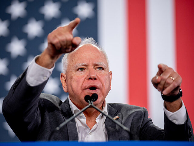 Democratic vice presidential candidate Minnesota Gov. Tim Walz speaks at a rally at York E