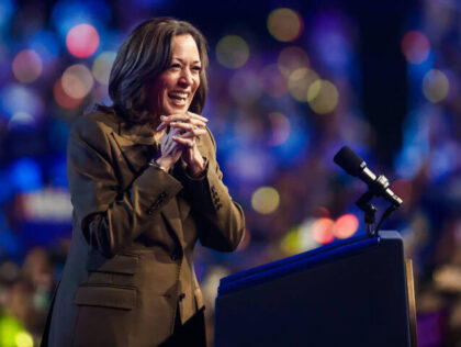 Democratic presidential nominee Vice President Kamala Harris speaks to a crowd during a ca