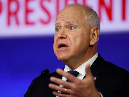 Democratic vice presidential candidate, Minnesota Gov. Tim Walz, speaks during a debate at