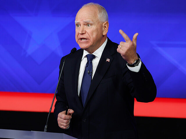 Democratic vice presidential candidate Minnesota Gov. Tim Walz speaks during a debate at t