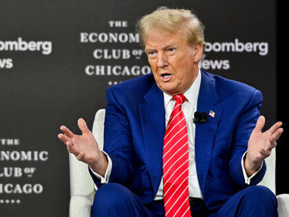 Former US President Donald Trump during an interview with John Micklethwait, editor-in-chi