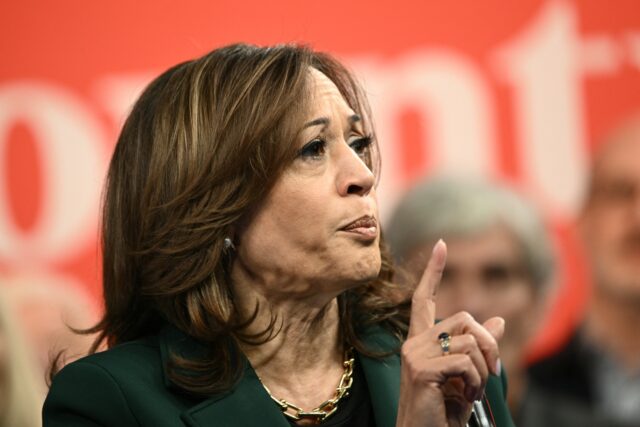 US Vice President and Democratic presidential candidate Kamala Harris holds a moderated co