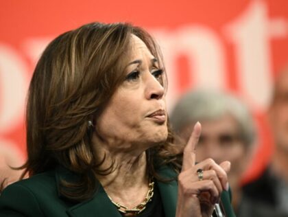 US Vice President and Democratic presidential candidate Kamala Harris holds a moderated co