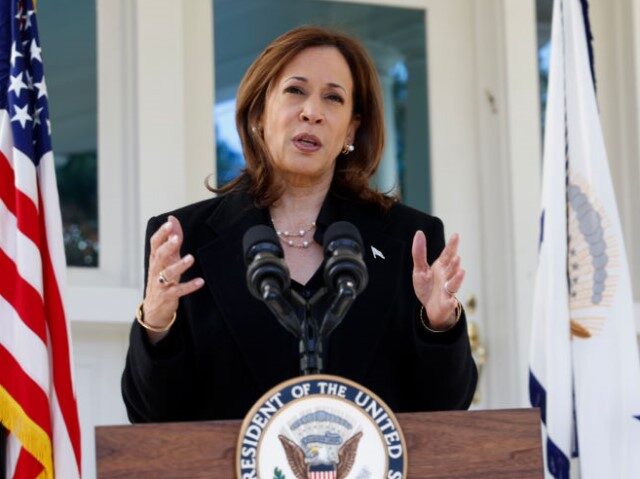 Democratic presidential nominee, U.S. Vice President Kamala Harris delivers remarks before