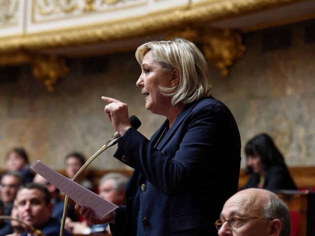 French far-right Front National (FN) party president Marine Le Pen gestures as she speaks