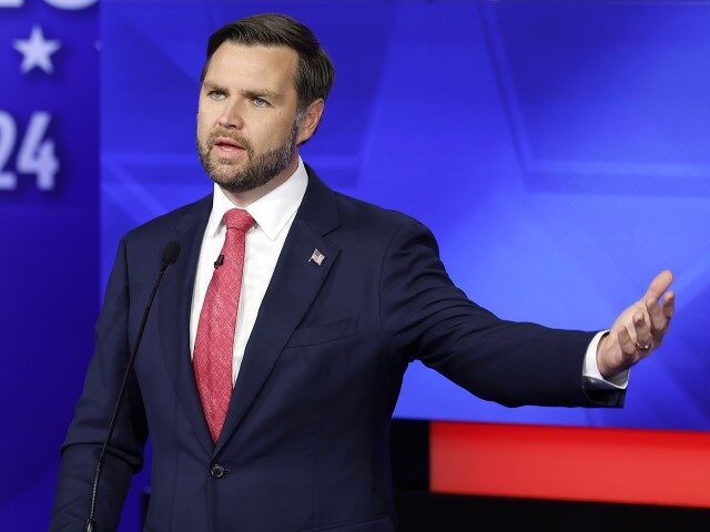 Republican vice presidential candidate Sen. JD Vance (R-OH) participates in a debate at th