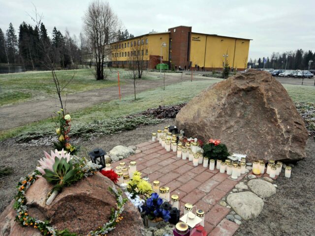 Candles are lit by the Jokela secondary school in Tuusula on November 7, 2008 to mark the