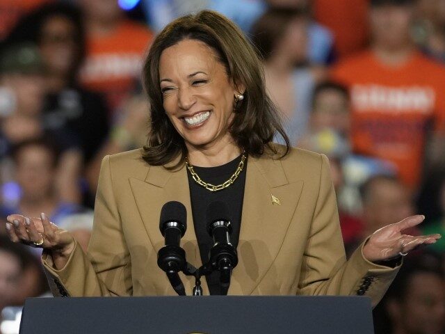 Democratic presidential nominee Vice President Kamala Harris speaks, Thursday, Oct. 10, 20