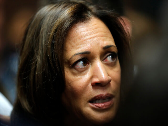 U.S. Sen. Kamala Harris, D-Calif., speaks to reporters following a get out the vote rally,