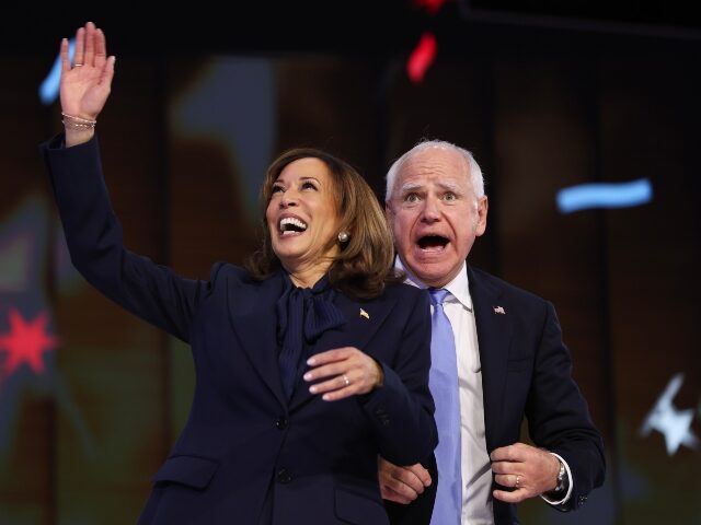 Kamala and Tim Walz looking emotional