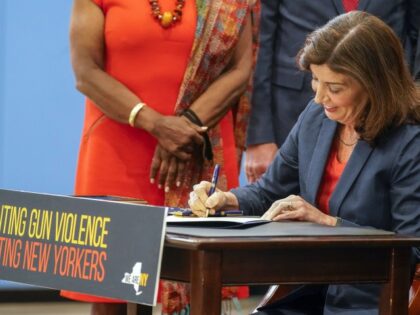 New York Gov. Kathy Hochul signs a package of bills to strengthen gun laws, June 6, 2022,