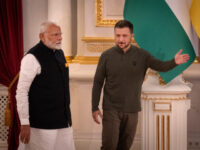 Indian Prime Minister Narendra Modi, left, meets with Ukrainian President Volodymyr Zelens