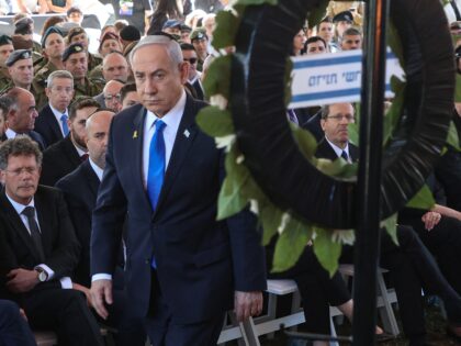 Israel's Prime Minister Benjamin Netanyahu takes part in a ceremony marking the Hebre