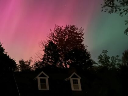 An aurora borealis, also known as the northern lights, is seen Thursday, October 10, 2024,