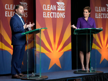 U.S. Senate candidates Rep. Ruben Gallego, D-Ariz., left, and Republican challenger Kari L