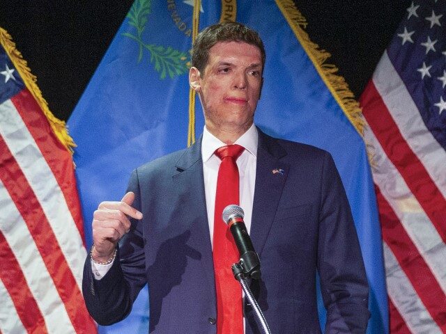 Republican senatorial candidate Sam Brown speaks at an election night party Tuesday, June